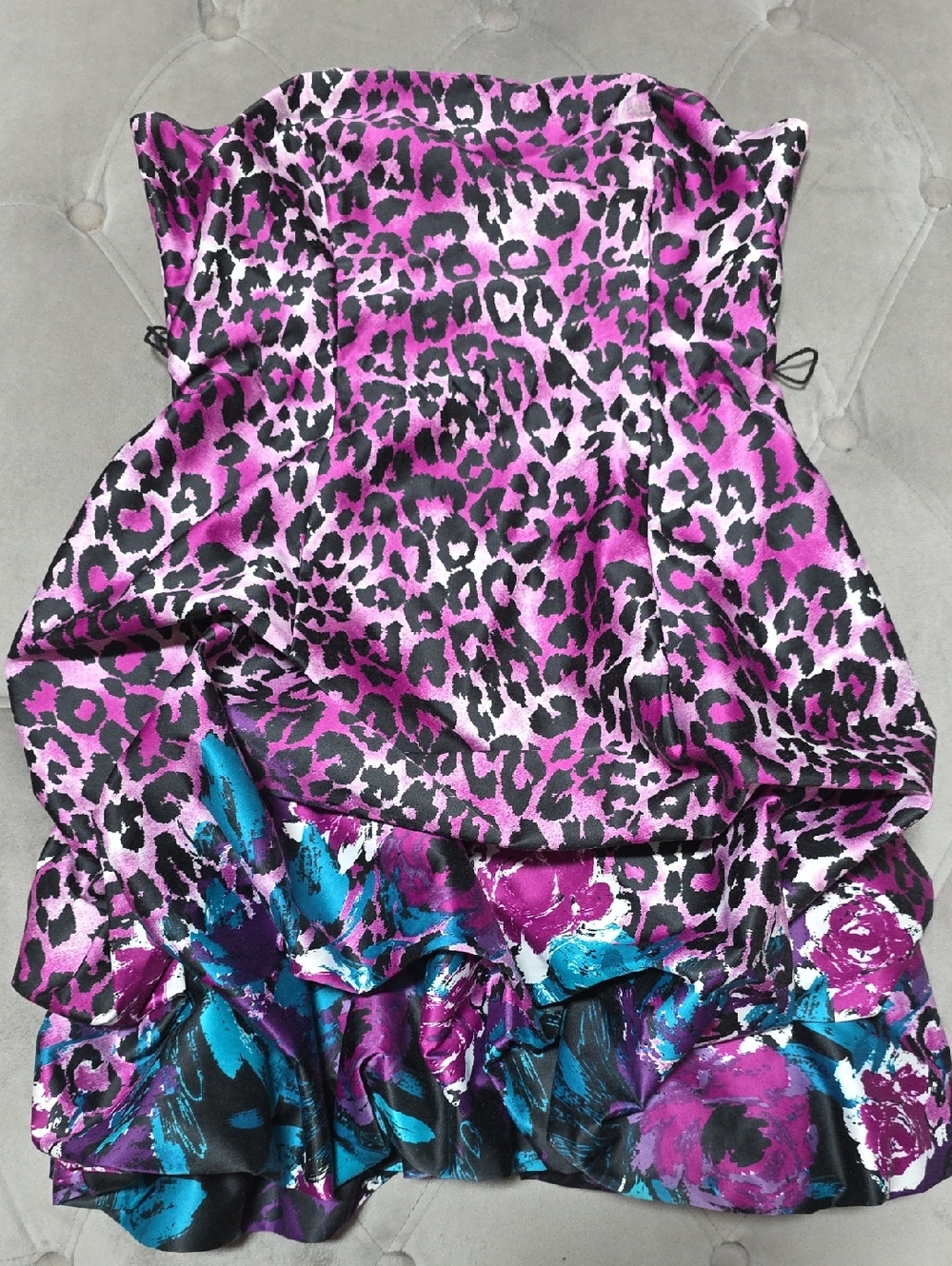City Studio Black and Fuchsia Leopard Strapless Satin Dress